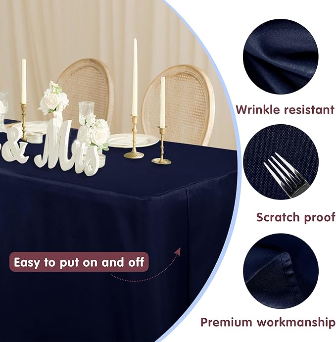 HolidayIdeas 2 Pack Square Fitted Table Covers - 34 x 34 Inch -Card Table Clothes Washable Tablecloth Protectors for Parties, Holiday Dinner, Trade Show, Vendor Stand, Navy