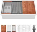 Sarlai White Undermount Kitchen Sink 33 Inch White Sink Ceramic Kitchen Sinks Drop In Single Bowl Ledge Workstaion Topmount Fireclay Basin 33 x19 x10 Inch