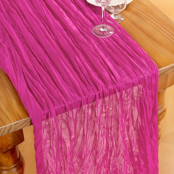 DeZerlor Hot Pink Cheesecloth Table Runners 6 Pack Summer Boho Runners | - Image 2