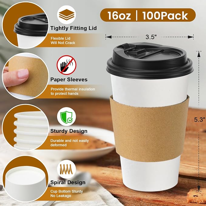 Lamosi 100 Pack 16 oz Disposable Coffee Cups - Image 3