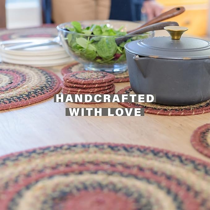 Homespice Highland Jute Woven Round Placemats Set of 6, 15", Warm Lodge and Country Decor, Multicolor Table Mats - Vibrant Colors, Durable, Easy to Clean and Protects Furniture