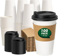 16 oz Coffee Cups with Lids and Sleeves 100 Pack, Thickened Paper Cups by CELLURA