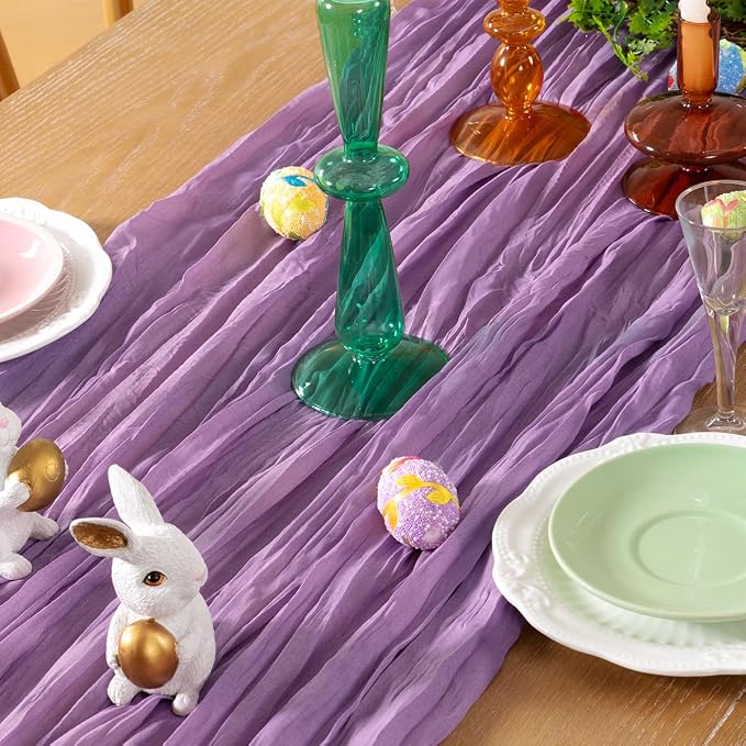 DeZerlor Purple Cheesecloth Table Runner 1 Pack Summer Boho Runner | 120Inches - Image 2