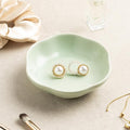Ceramic Jewelry Tray Ring Holder Dish Floral Trinket Bowl for Women Girls Jewelry Organizer for Vanity Dresser Decor Wedding Birthday Gift for Her (green)