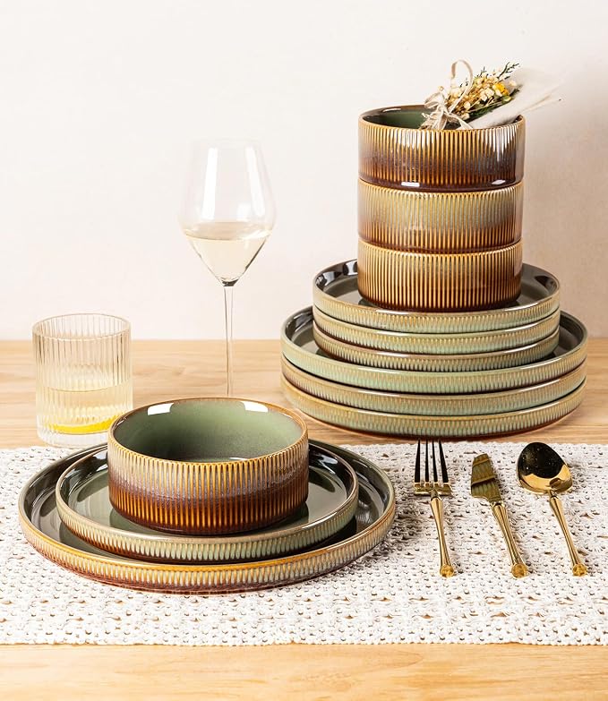 Ceramic Dinnerware Set for 4, 16-Piece Plates and Bowls Set | Lightweight - Image 6