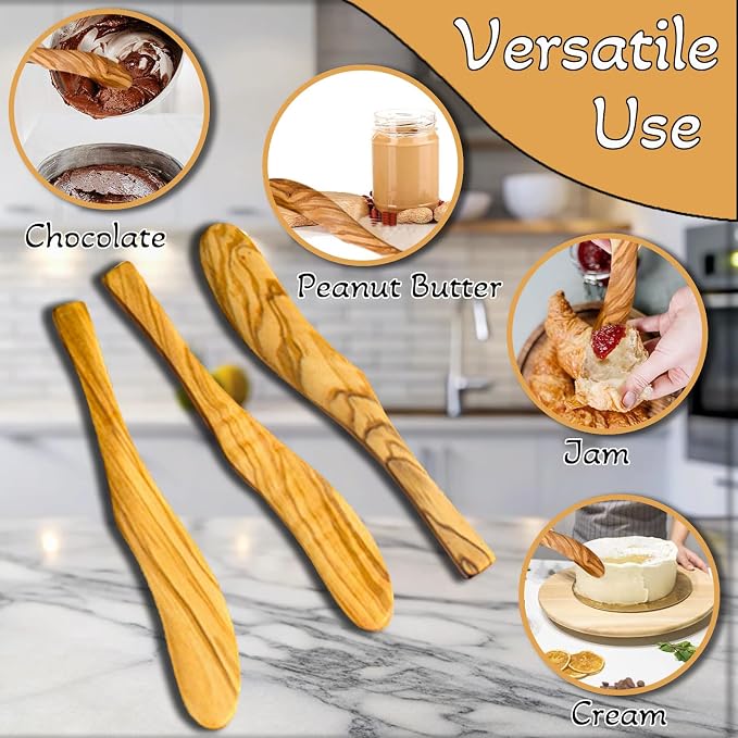 Olive Wood Butter Spreader, 6.8 Inch Handmade Butter Knife Set of 4 | Olive - Image 3