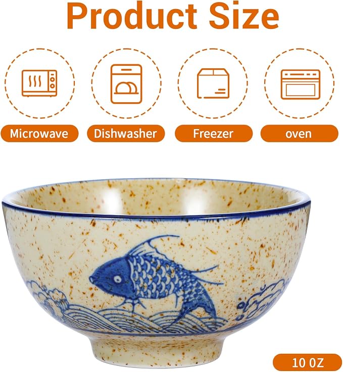 Retro Ceramic Bowls Set for 6, 4.5 Inch Japanese Chinese Bowl Small - Image 3