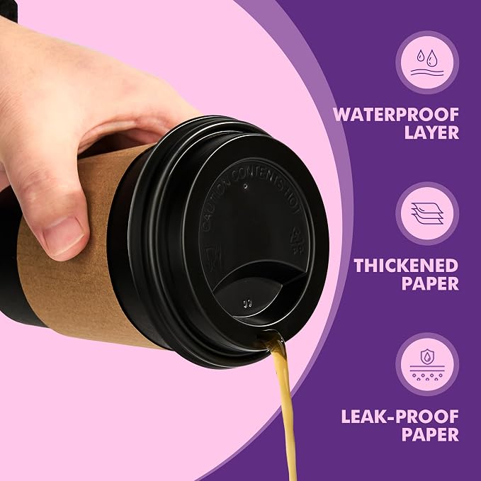 12 oz 50 Pack Black Disposable Paper Coffee Cups - Image 5