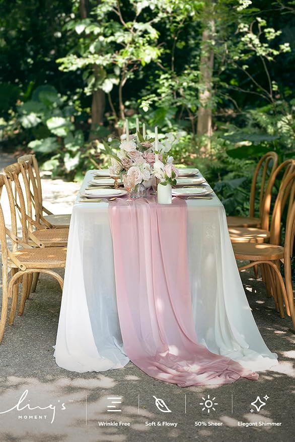 Ling's Moment 14Ft Dusty Rose Table Runner, Wedding Chiffon Table Runners | - Image 3