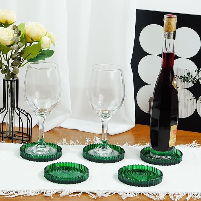 Glass Coasters Pack of 12 for Drinks,Round Cup Coasters,Crystal Coasters Coffee Coaster Table Coasters Pub Coaster,Decor for Office Kitchen Bar Dining Room Living Room,Jewelry Storage,Green