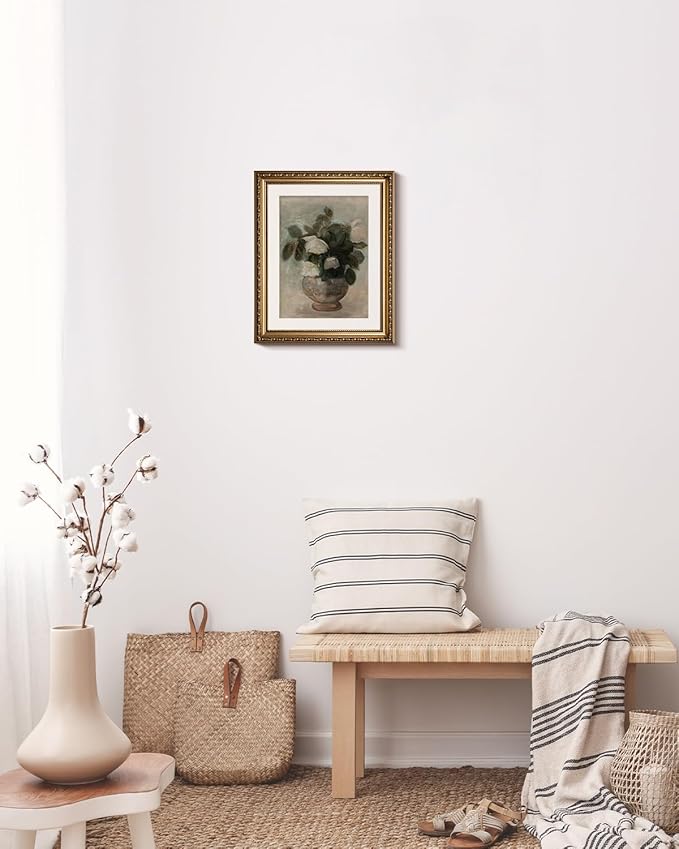 InSimSea Retro Gold Framed Wall Art, Home Room Rose Flower Vintage Wall Decor, Canvas Print Artwork, Farmhouse Country Decor, Antique Picture Frame Floral Paintings, 13x16 Inch