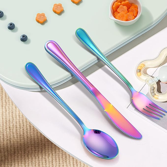 LIANYU 12 PCS Rainbow Kids Silverware Set, Stainless Steel Toddler Utensil | - Image 3