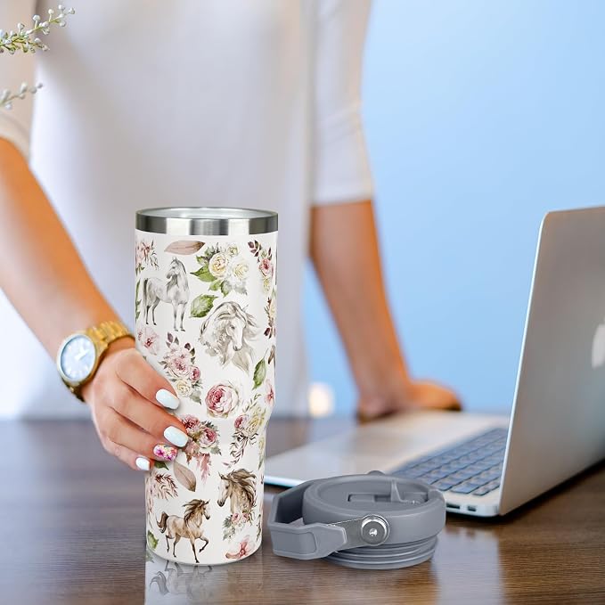 30 oz Horse Tumbler with Handle and Flip Straw, Vacuum Insulated Water Bottle - Image 5