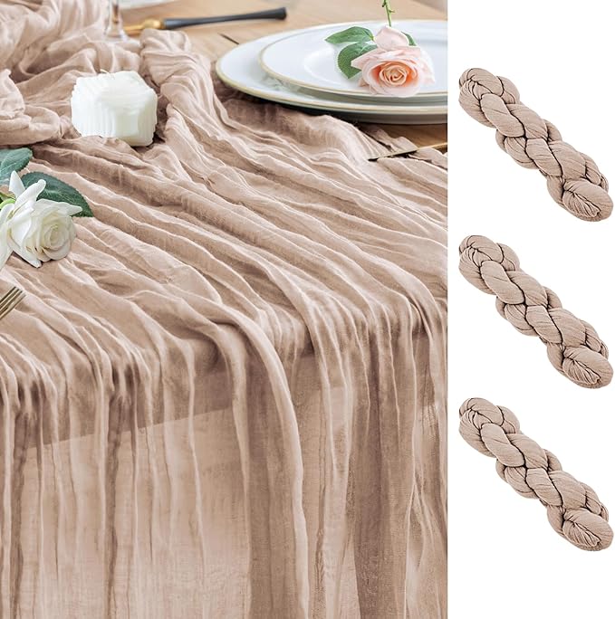 Cheesecloth Table Runner Nude Pink 10FT Boho Gauze Runner, 3 Pack | 120 Inch by Wokceer