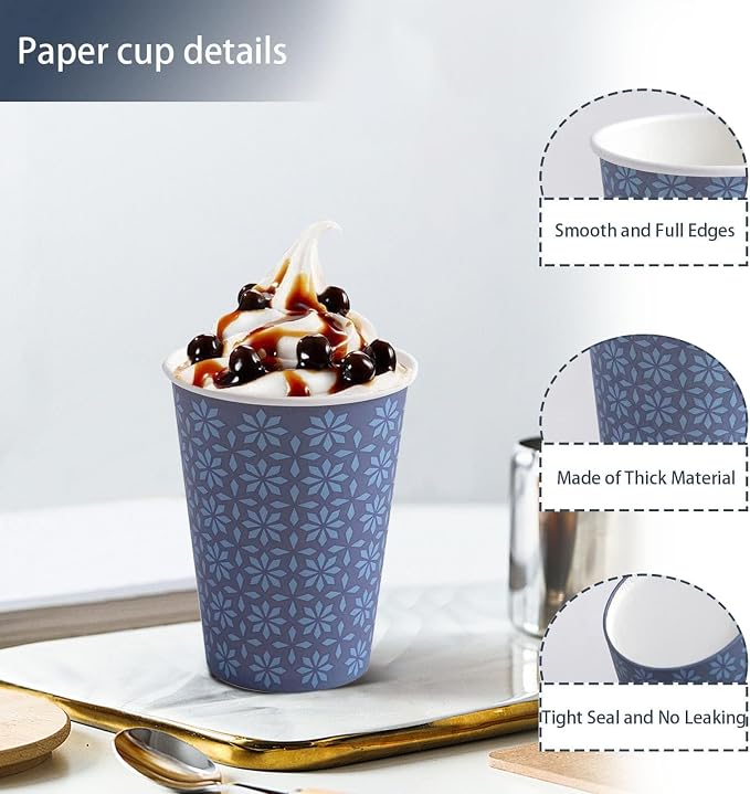 Clawsoff 1000 Pack Paper Cups 12 oz Bulk Disposable Coffee Cups Navy Floral | - Image 4