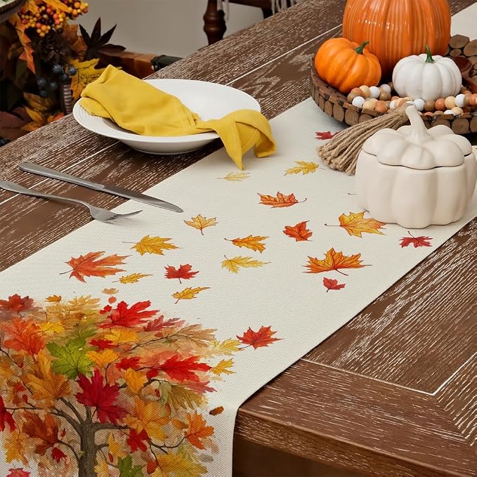 Fall Table Runner 13 x 36 Inch, Maple Leaves Autumn Farmhouse Decor - Image 4
