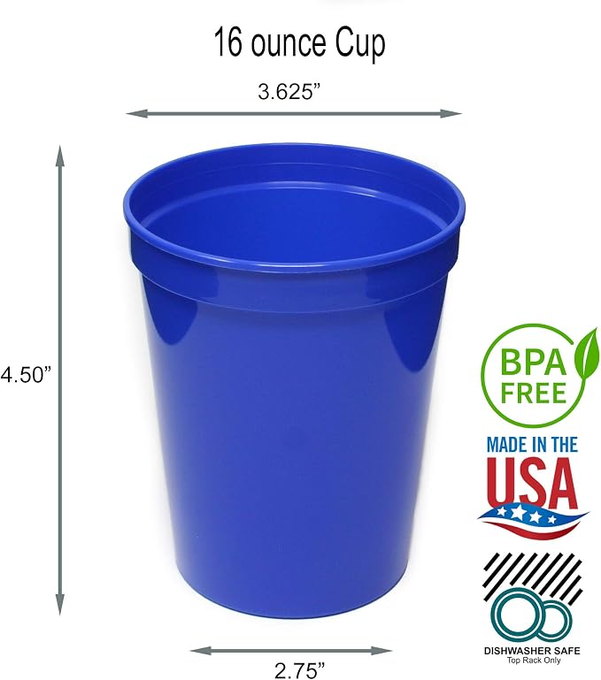 Rolling Sands 16 oz. Reusable Plastic Stadium Cups, 8 Pack, Made in USA - Image 2