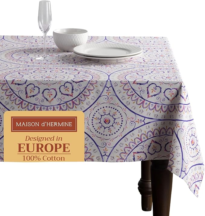 Maison d' Hermine Table Cloth Square Table 100% Cotton 54 x 54 Inches Tablecloth Reusable Decorative for Dining Room Farmhouse Home Valentines Day Decorations Spring Summer - Mandala