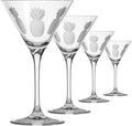 Rolf Glass Fresh Pineapple Martini Glass | Lead-Free Glasses | Proudly Made in the USA | Engraved Tropical Pineapple Martini Glasses | Set of 4