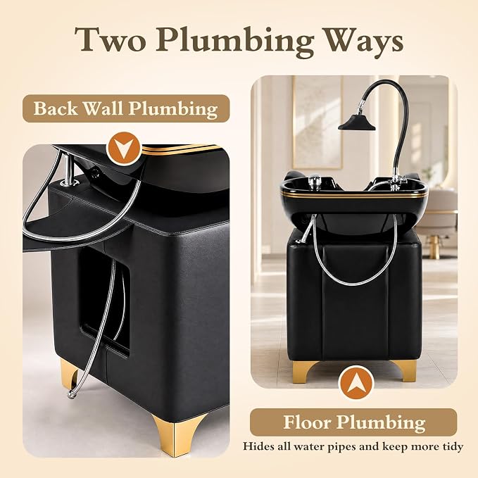 Shampoo Bowl and Chair Set for Salon, Hair Washing Station Barber Backwash Unit - Image 8