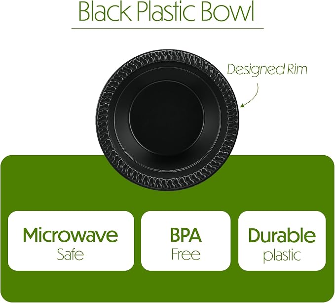 PLASTICPRO 100 PCS Black Plastic Bowls Light Weight 12 oz Plastic Soup Bowls - Image 5