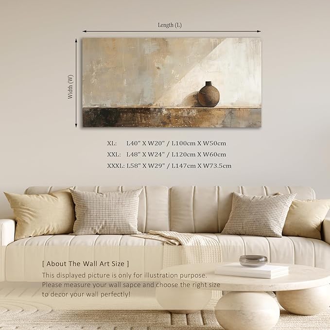 ADJUVANT Wall Art Minimalist Neutral Vase Painting 40" L x 20" W, Earth Tone Canvas Artwork Prints Simple Pottery Pictures Contemporary Rustic Wall Decor for Living Room Bedroom