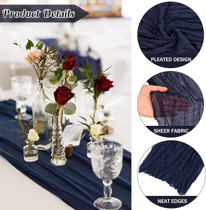 6 Pieces Navy Blue 10FT Cheesecloth Table Runner Boho Gauze Fabric Table Runner - Image 2