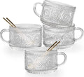 Vintage Glass Coffee Mugs Set of 4, 14 Ounces Embossed Glass Coffee Cups by Ymyaye
