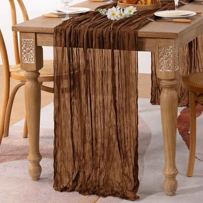 3 Pack Brown Cheesecloth Table Runner 10ft Neutral Gauze Centerpiece | - Image 4