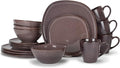 Elanze Designs 16-Piece Modern Luxury Chic Smooth Vintage Handmade Shape High Gloss Ceramic Stoneware Square Plate Mug & Bowl Kitchen Dinnerware 16 Piece Set - Service for 4, Plum Purple