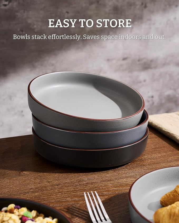 famiware Mercury Pasta Bowls Set of 4, 33 oz Large Salad Bowls, Ceramic Pasta Plates Bowls, Serving Bowls for Kitchen, Microwave & Dishwasher Safe, Multi-color