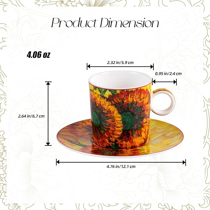 KAMMAK Tea Cups and Saucers Set of 2, Porcelain Coffee Cups, JBE006 | Stackable - Image 2