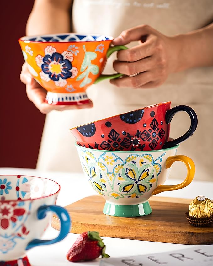 17oz Soup Bowls with Handles, Microwave Safe Large Ceramic Soup Bowl for Chili, Stew, Ice Cream, Berries & Fruits, Perfect for Women, Christmas, Hostess Gifts & Fall Decor