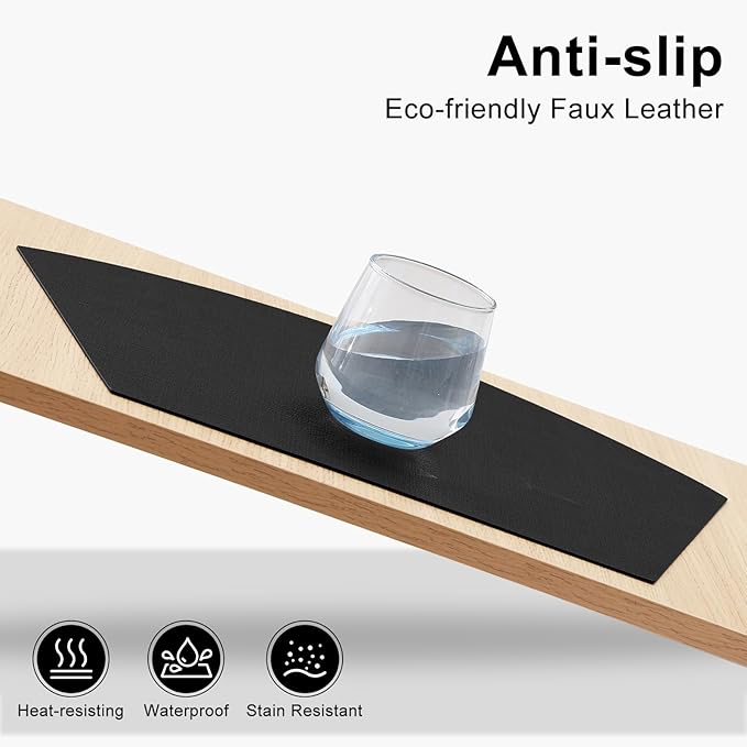 Homaxy Round Table Placemats Set of 4, Washable Wedge Shaped Faux Leather Table Mats, Wipeable Kitchen Dinner Place Mats for Indoor Outdoor, Black