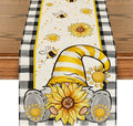 Artoid Mode Buffalo Plaid Sunflower Gnomes Bee Summer Table Runner, Seasonal by ArtoidMode
