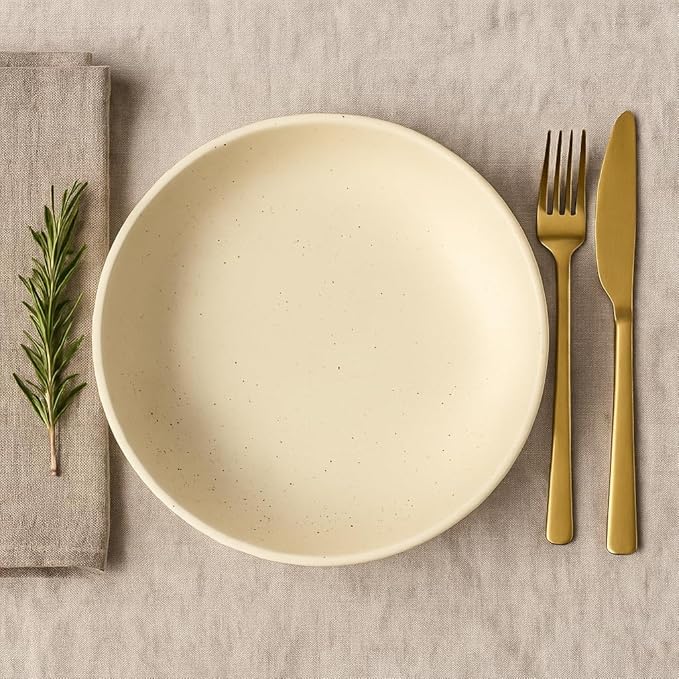 Ceramic Pasta Bowls Set of 4 – 40oz Extra Large Dinner Bowls, Deep Plates Salad Bowl for Eating, Pasta Plates, Stoneware Shallow Bowl Plate Set, Dishwasher & Microwave Safe - Beige