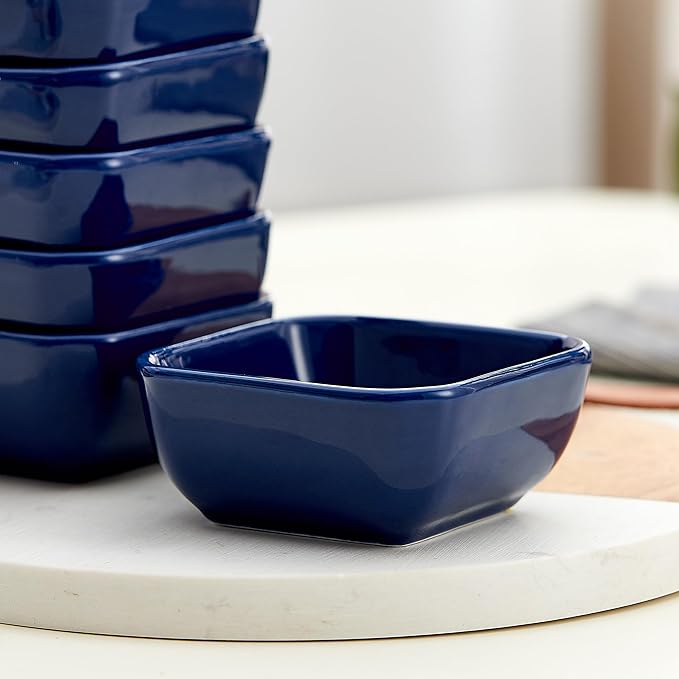 Ceramic Dipping Bowls Set of 6,3 Ounce Porcelain Small Mini Dip Bowl Square Soy Sauce Dish - Good for Tomato Sauce, Sushi Soy, BBQ,Charcuterie Board(Navy)