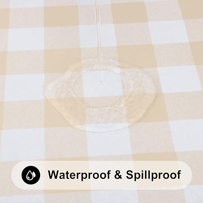 Smiry Rectangle Picnic Table Cloth, Elastic Waterproof Fitted Vinyl Tablecloths, Flannel Backed Buffalo Plaid Table Covers for Dining, Camping, Outdoor (White and Beige, 30" x 48")