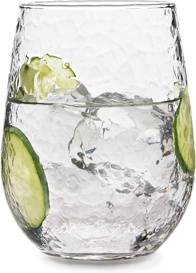 Libbey Hammered Stemless All-Purpose Wine Glasses, 17-ounce, Set of 8