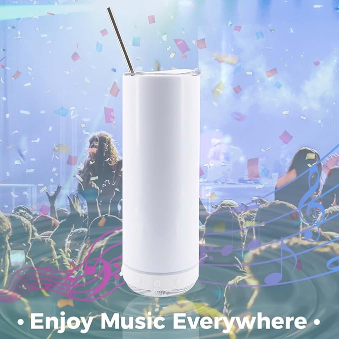 1 Pack 20oz Black Music Speaker Sublimation Blank Tumbler,Straight with Straw and Lid,Speaker Tumbler Cup with Detachable for Valentine's,Father's Day,Mother's Day,Birthday Gift
