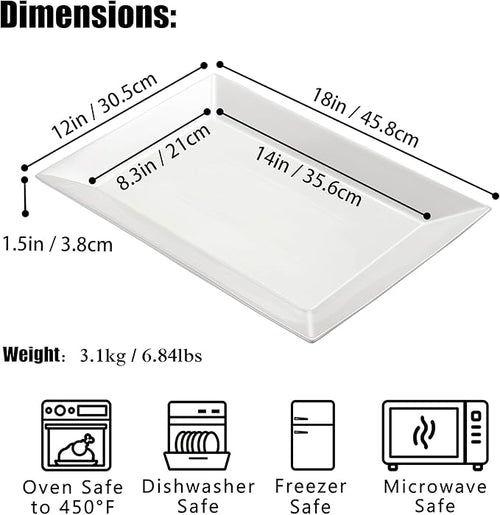 18" x 12" Large Serving Platter, Porcelain Heavy-Duty Large Serving Tray, White Rectangular Plate for Turkey, Food, Fruit, Party, Wedding, Christmas, Chip and Scratch Resistant