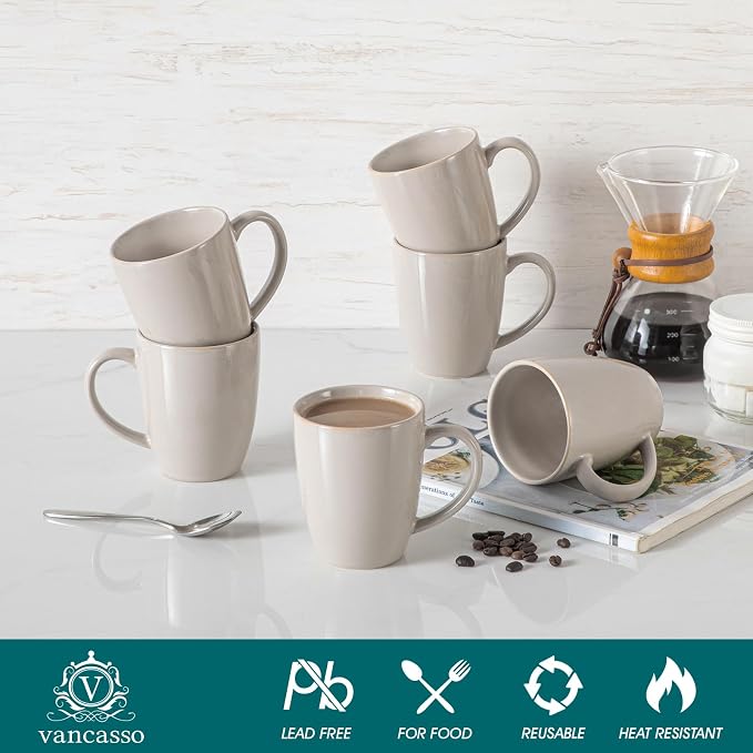 vancasso PLAYA Ceramic Coffee Mug Set of 6, 12 Oz Tea Cups - Image 3