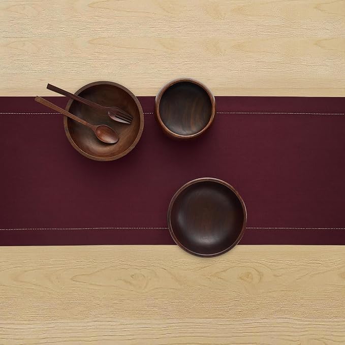 Solino Home Cotton Linen Table Runner Wine, Hemstitch Collection 14 x 72 in | - Image 3