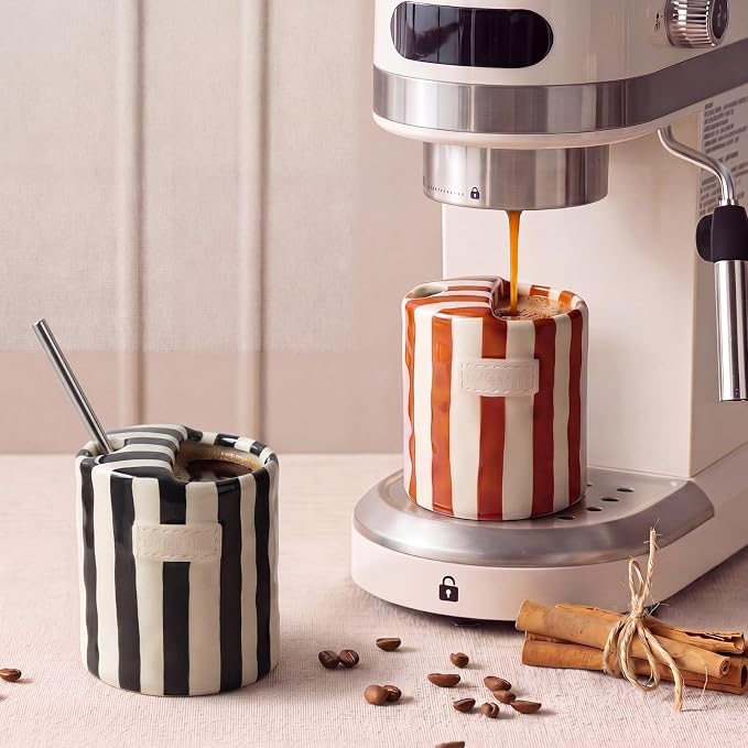 2 Pack Ceramic Coffee Mug with Sip Hole Espresso Cup 10oz with Straws Retro - Image 4