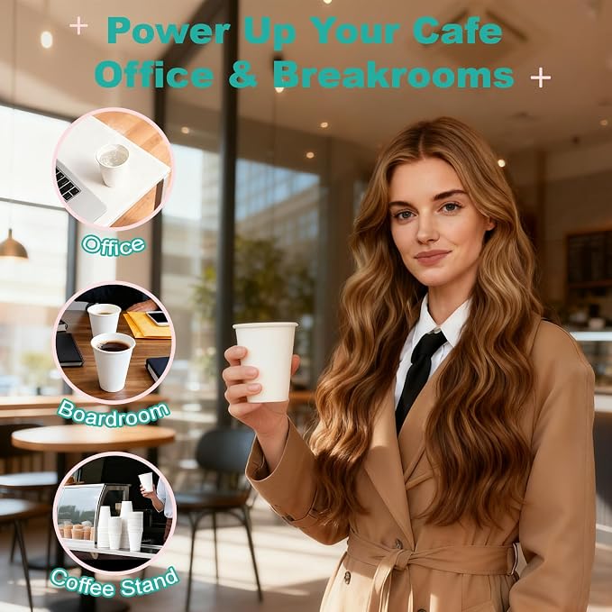 100 Count 8 oz Coffee Cups, Leak-Free Food Safe Paper Cups 8 oz, Disposable - Image 7