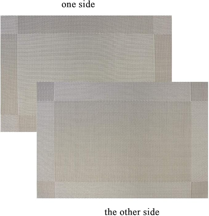 PIGCHCY Place Mats Heat-Resistant Non Slip Table Mats - Easy Wipe Clean Woven Vinyl Placemats for Dining Table Set of 6 (Grey Silver)