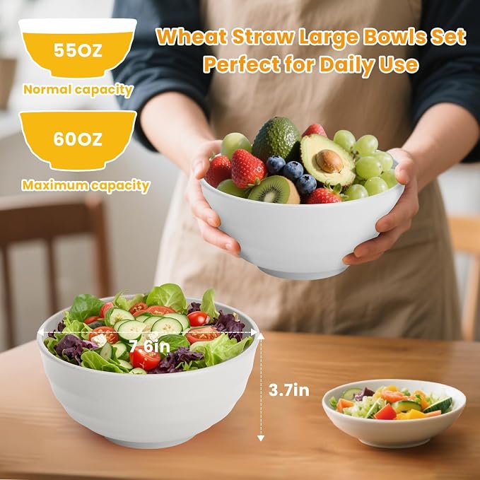 Wheat Straw Large Bowls 60 OZ Lightwewight Salad Bowls Unbreakable Serving Bowls - Image 2
