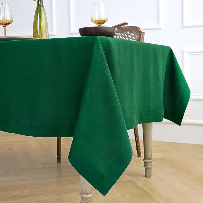 Solino Home Linen Tablecloth 60 x 120 Inch - 100% Pure Linen Christmas Green Table Cloth for Rectangle Tables - Fete, Machine Washable Tablecloth for St Patricks Day
