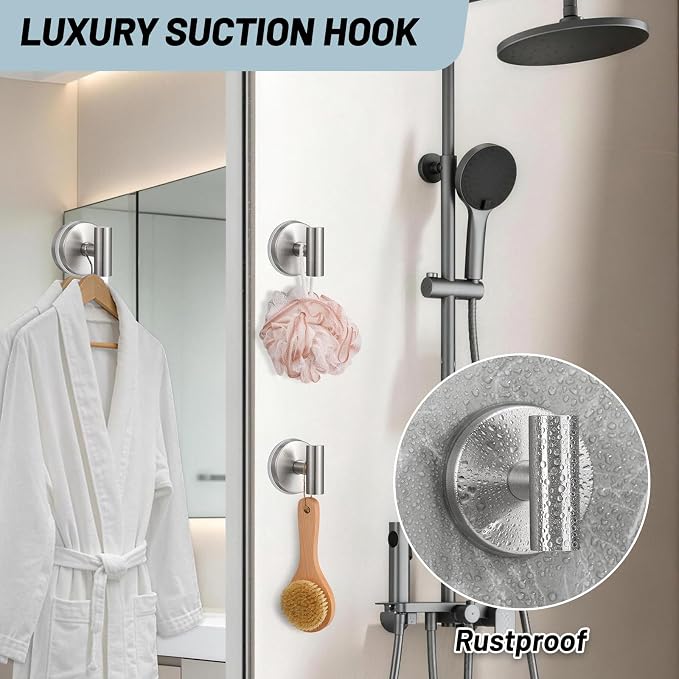 15 lb Suction Cup Hooks for Shower, Stainless Steel Bath Towel Hooks | - Image 5