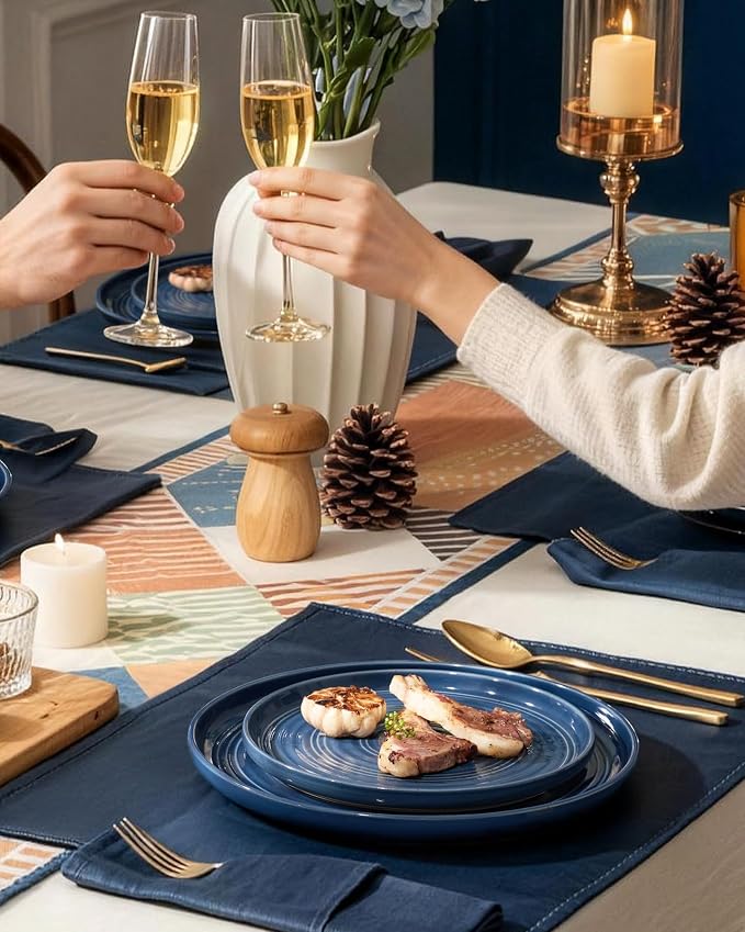 Dinnerware Set for 6, Ceramic Plates & Bowls, Abyssal Blue | 18 pcs Speckled - Image 4